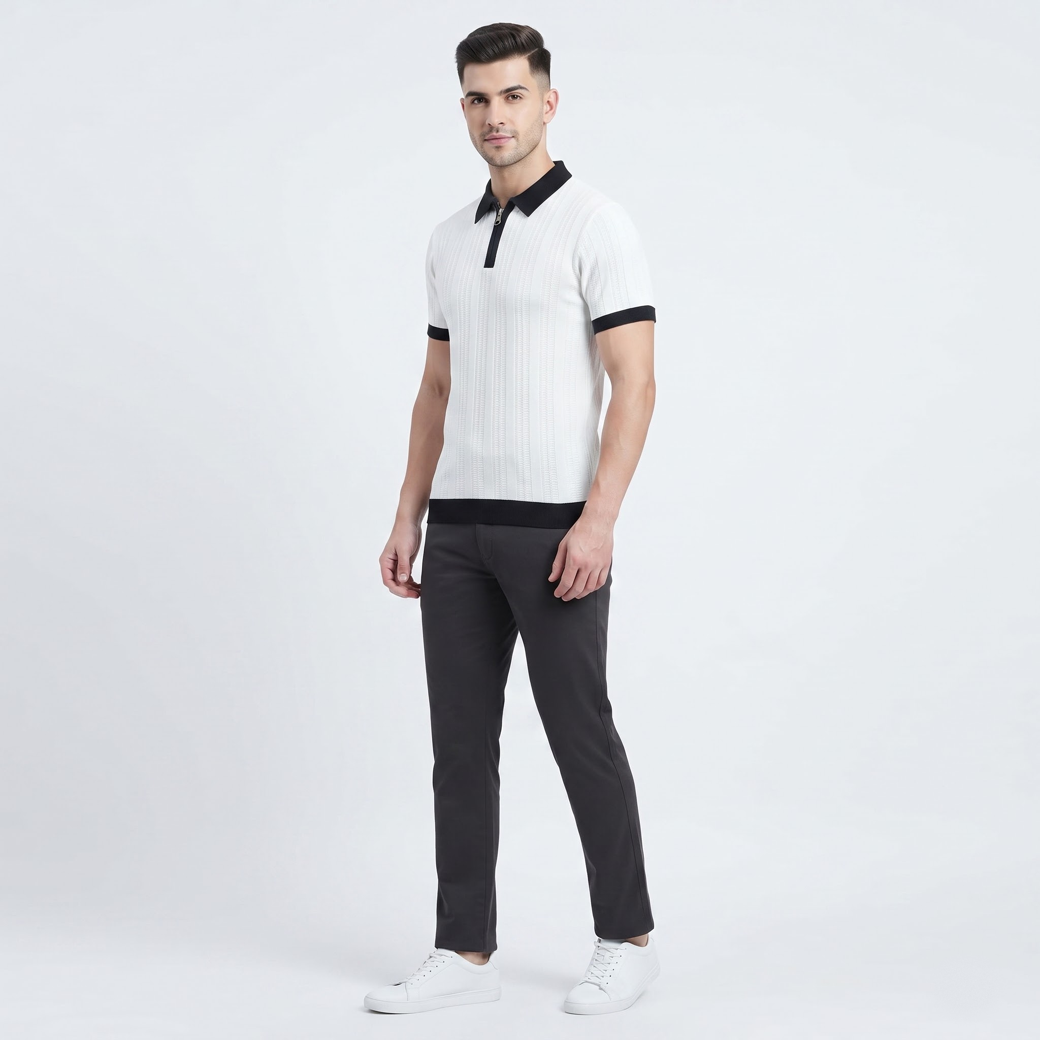 White Zip Polo