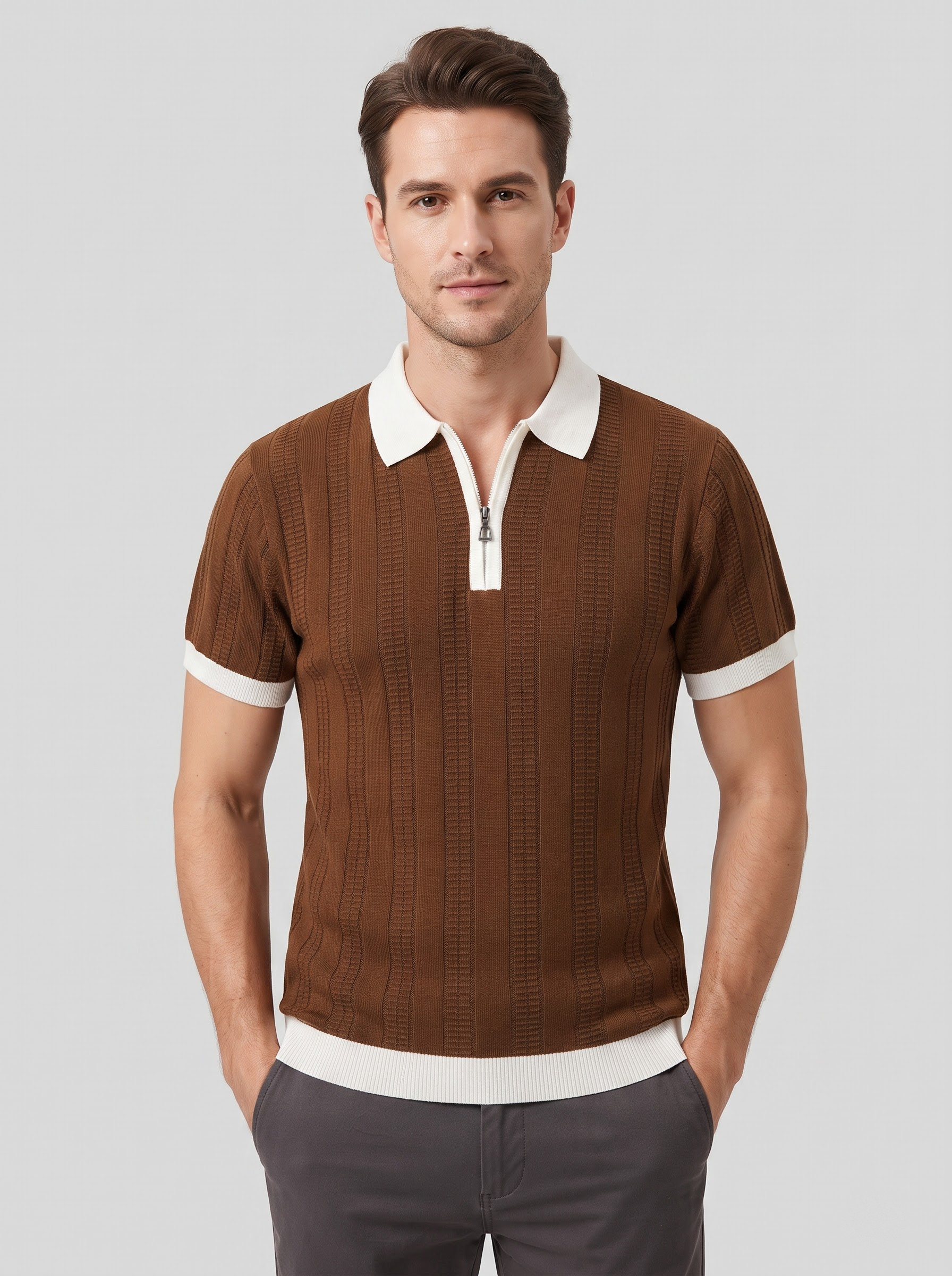 Brown Zip Polo